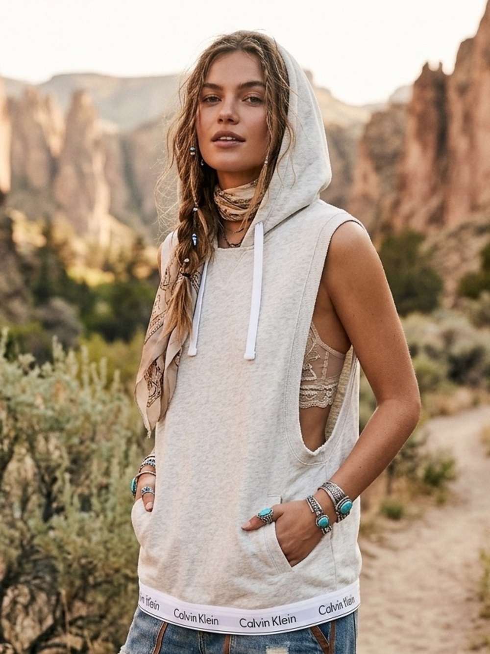 Calvin Klein Light Heather Gray Sleeveless Hoodie Tank